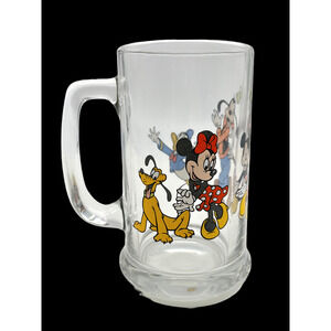 Vintage Disney Mug Stein Mickey Mouse, Mini and Friends 16 oz. Glass Handle RARE